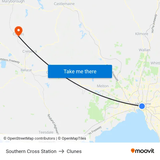 Southern Cross Station to Clunes map