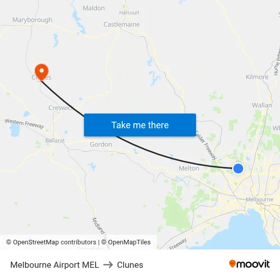 Melbourne Airport MEL to Clunes map