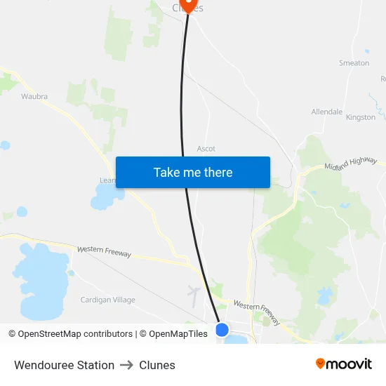 Wendouree Station to Clunes map