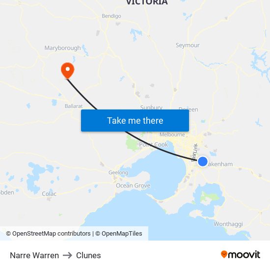 Narre Warren to Clunes map