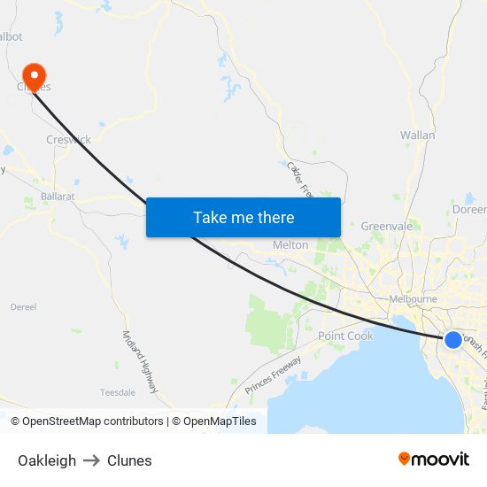 Oakleigh to Clunes map