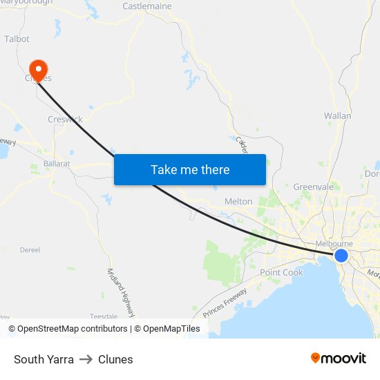 South Yarra to Clunes map