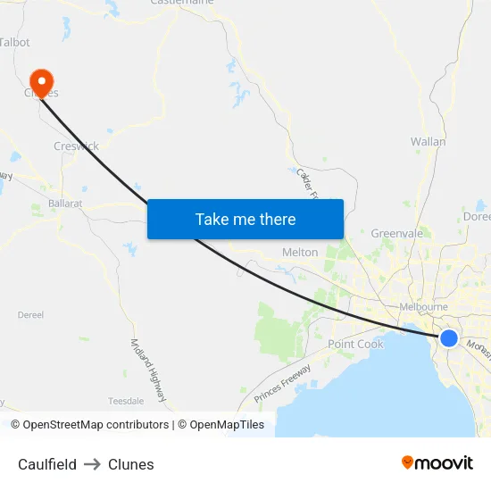 Caulfield to Clunes map