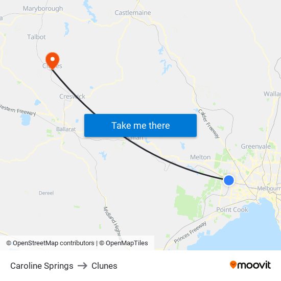 Caroline Springs to Clunes map