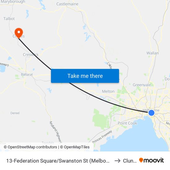 13-Federation Square/Swanston St (Melbourne City) to Clunes map