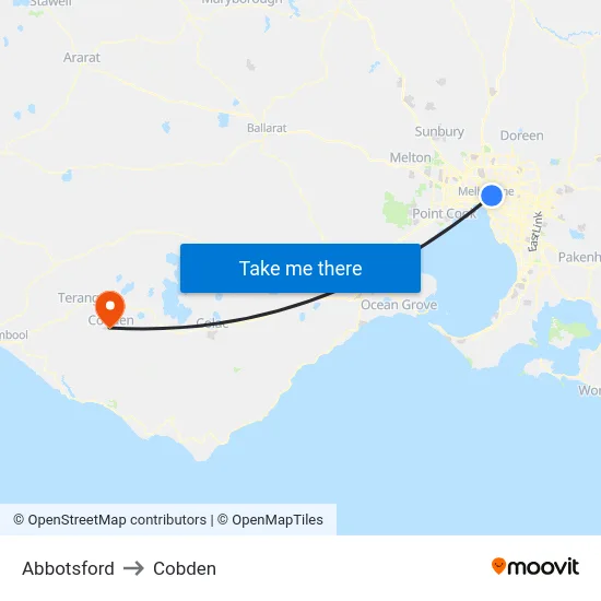 Abbotsford to Cobden map