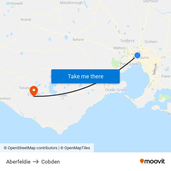 Aberfeldie to Cobden map