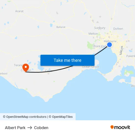 Albert Park to Cobden map