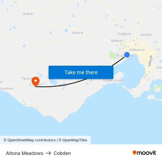 Altona Meadows to Cobden map