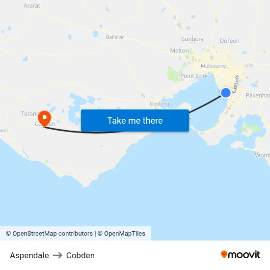 Aspendale to Cobden map
