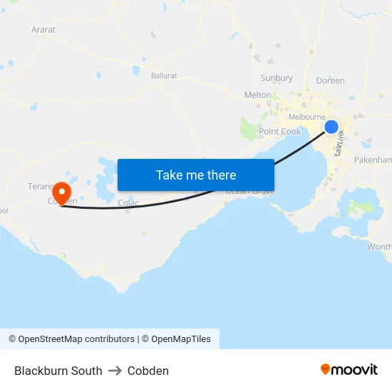 Blackburn South to Cobden map
