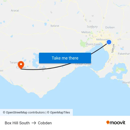 Box Hill South to Cobden map