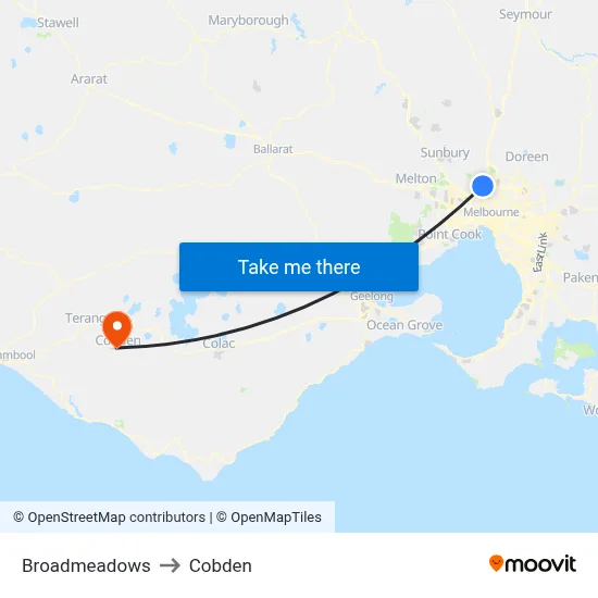 Broadmeadows to Cobden map