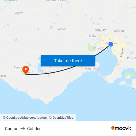 Carlton to Cobden map