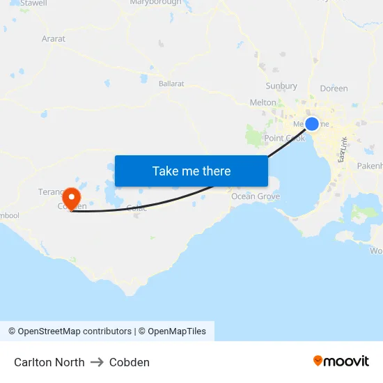 Carlton North to Cobden map