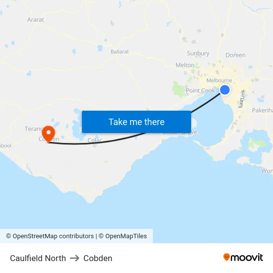 Caulfield North to Cobden map