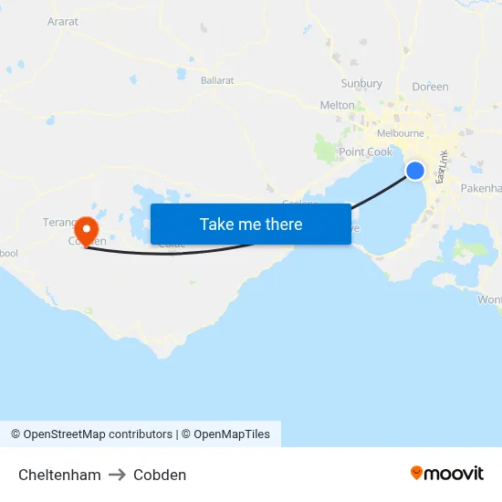 Cheltenham to Cobden map