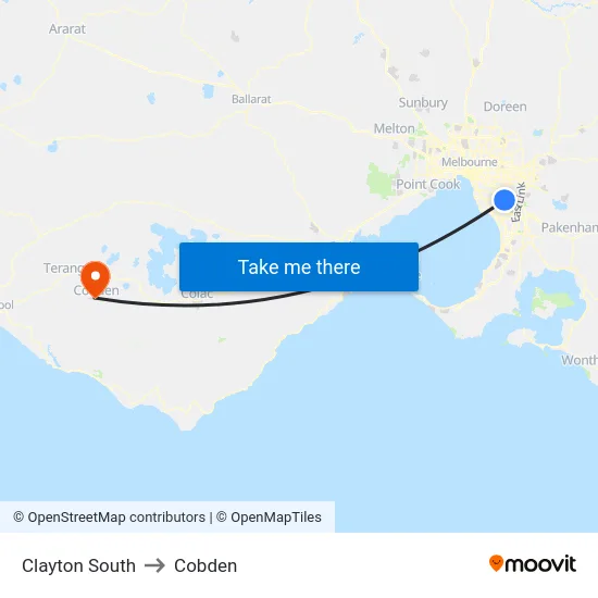 Clayton South to Cobden map