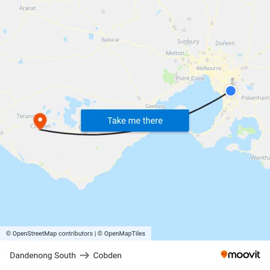 Dandenong South to Cobden map