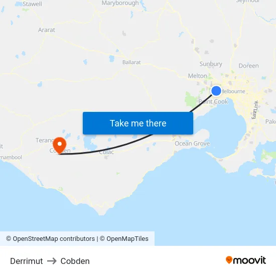 Derrimut to Cobden map