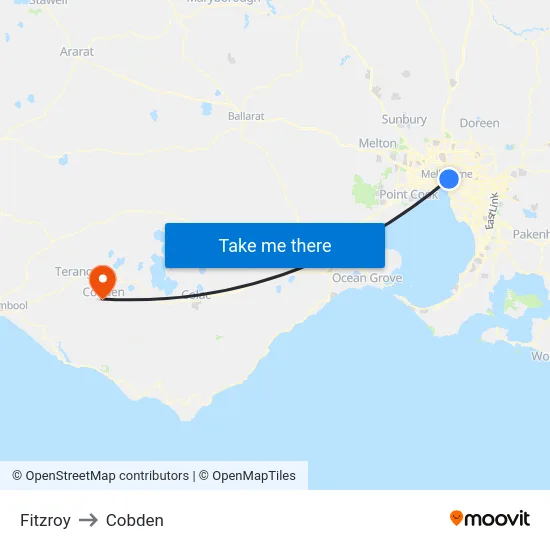 Fitzroy to Cobden map