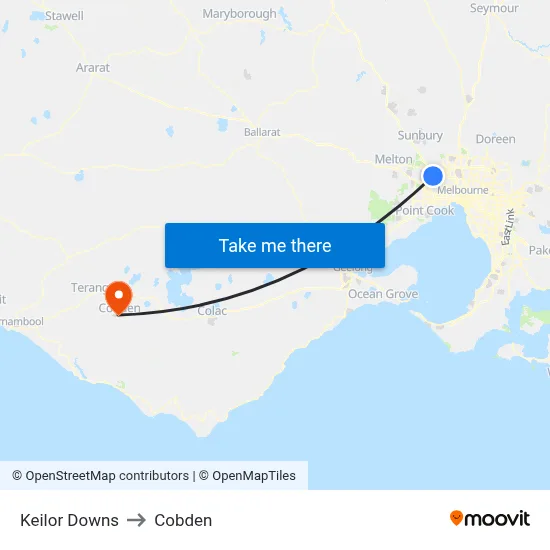 Keilor Downs to Cobden map