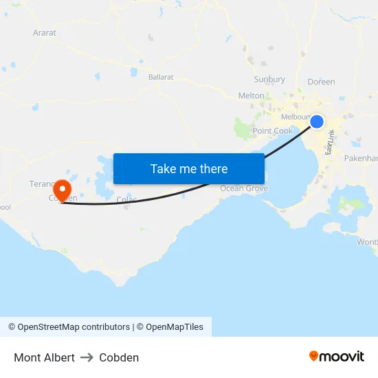 Mont Albert to Cobden map