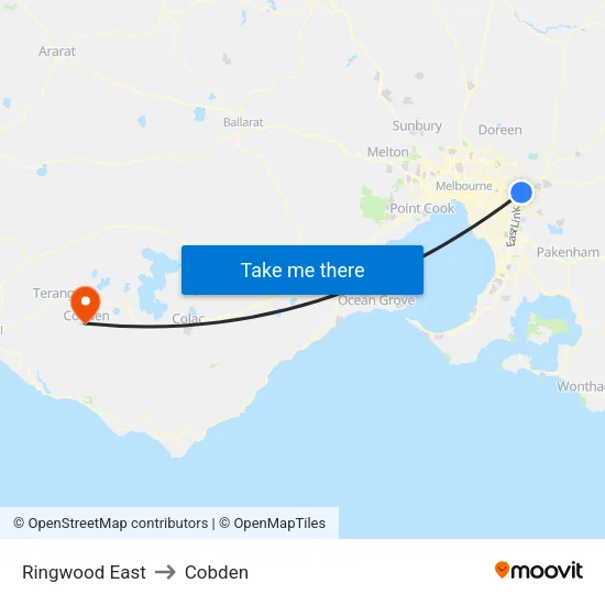 Ringwood East to Cobden map
