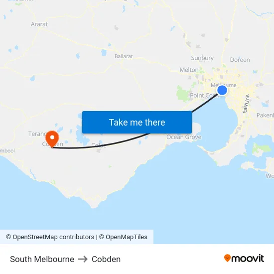 South Melbourne to Cobden map