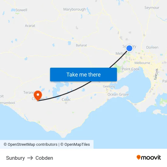 Sunbury to Cobden map