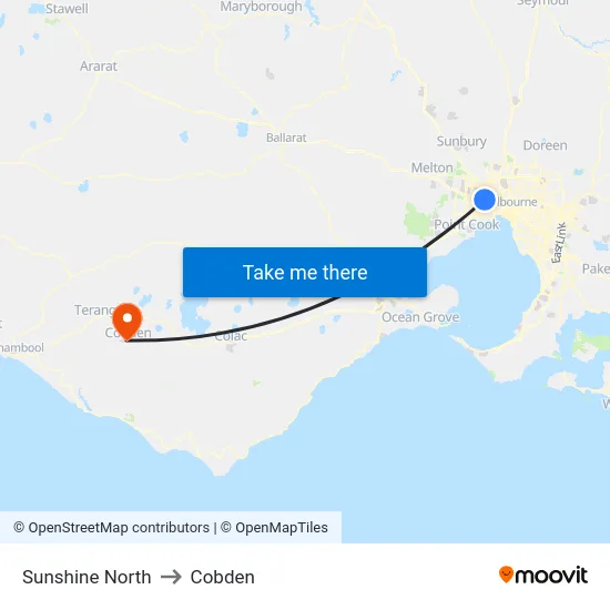 Sunshine North to Cobden map