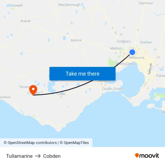 Tullamarine to Cobden map