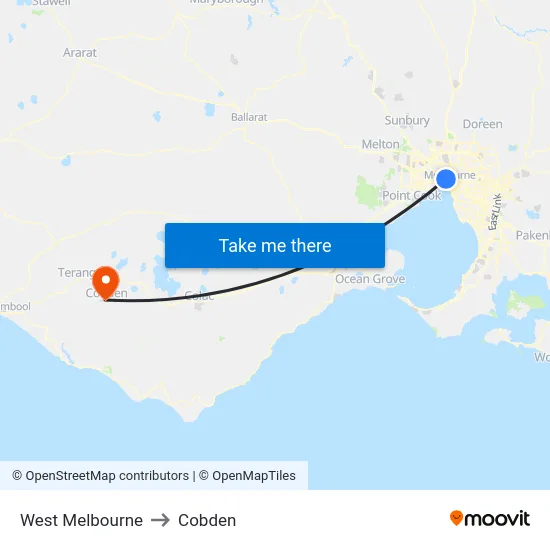 West Melbourne to Cobden map