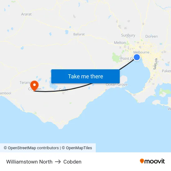 Williamstown North to Cobden map