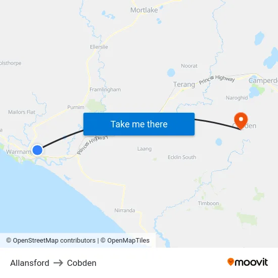 Allansford to Cobden map
