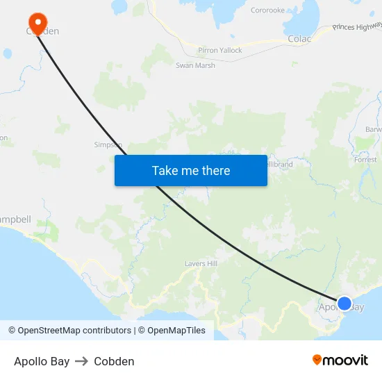 Apollo Bay to Cobden map