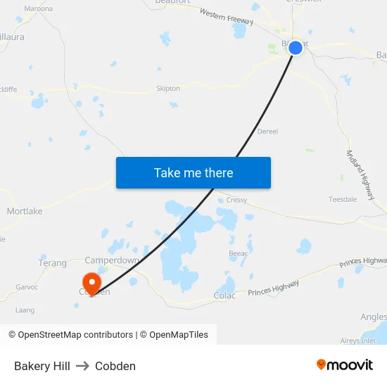 Bakery Hill to Cobden map