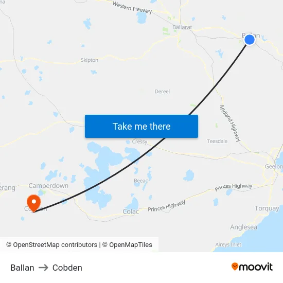 Ballan to Cobden map