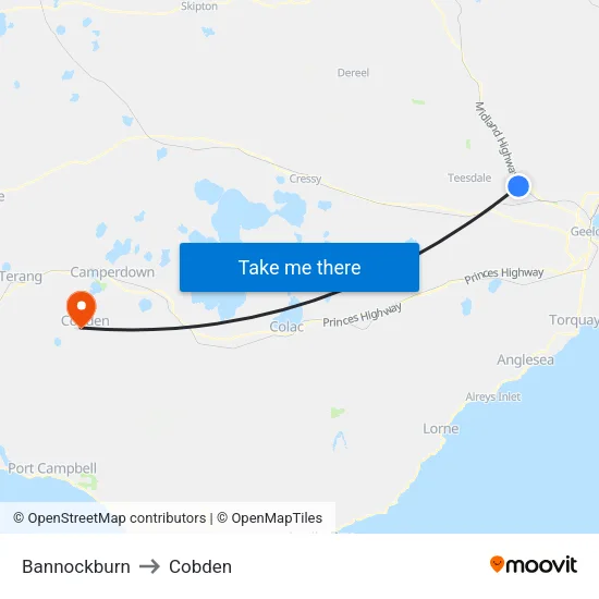 Bannockburn to Cobden map