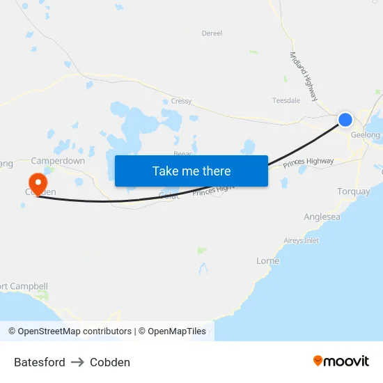 Batesford to Cobden map