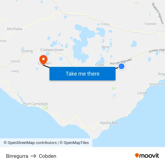 Birregurra to Cobden map