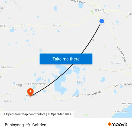 Buninyong to Cobden map