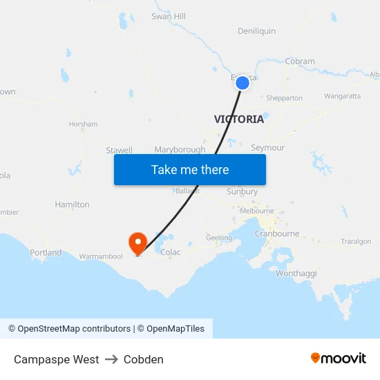Campaspe West to Cobden map