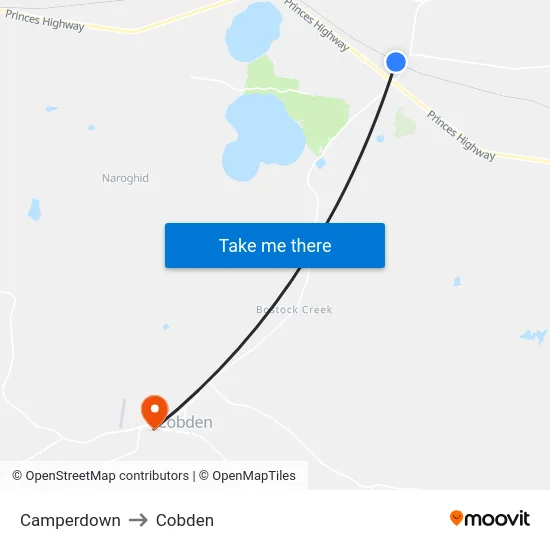 Camperdown to Cobden map