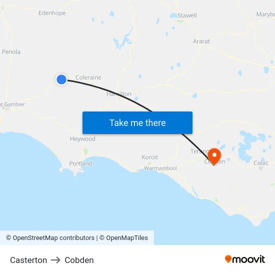 Casterton to Cobden map