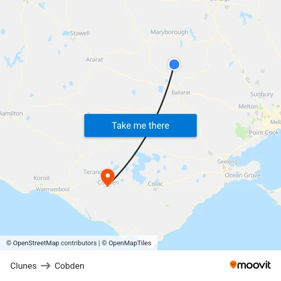 Clunes to Cobden map