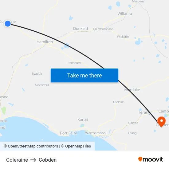 Coleraine to Cobden map