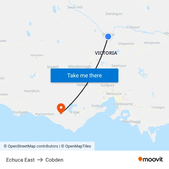 Echuca East to Cobden map