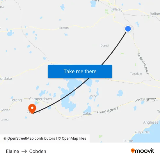 Elaine to Cobden map