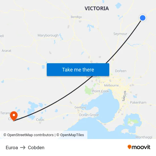Euroa to Cobden map